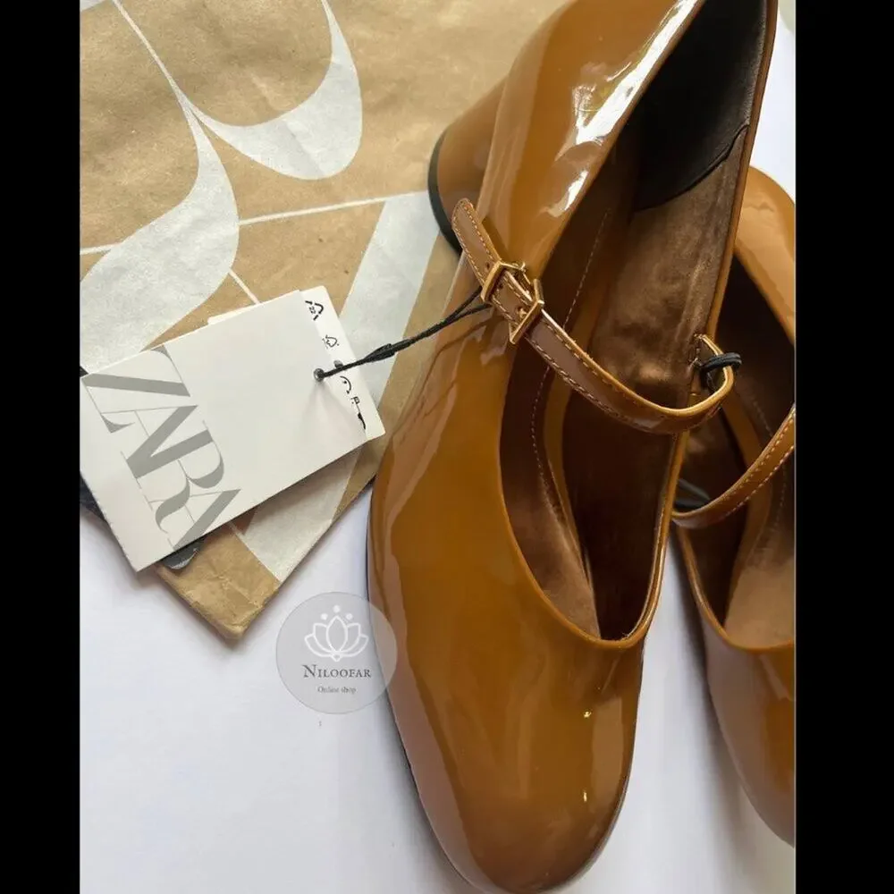 ZARA Mary Jane Patent Heels NWT – Ochre Buckled Block Heels, Size 8 & 9 - Picture 11 of 16